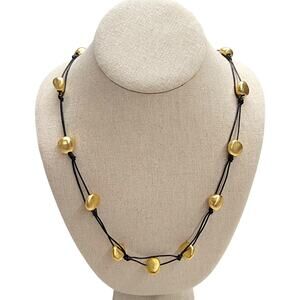 Deborah Grivas Matte Gold Nugget Bead Double Black Cord Station Necklace